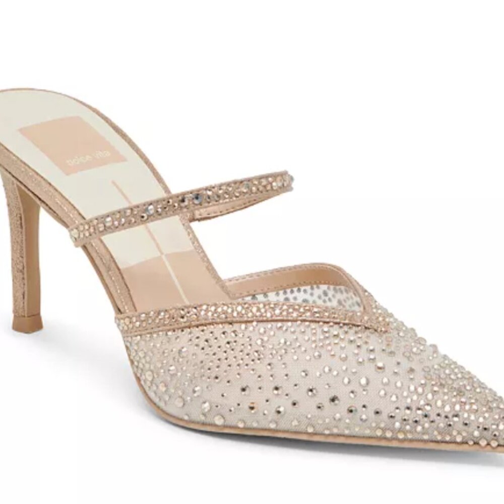 Dolce Vita Kanika Crystal Rhinestone Mesh Pointed-Toe Mule Wedding-White